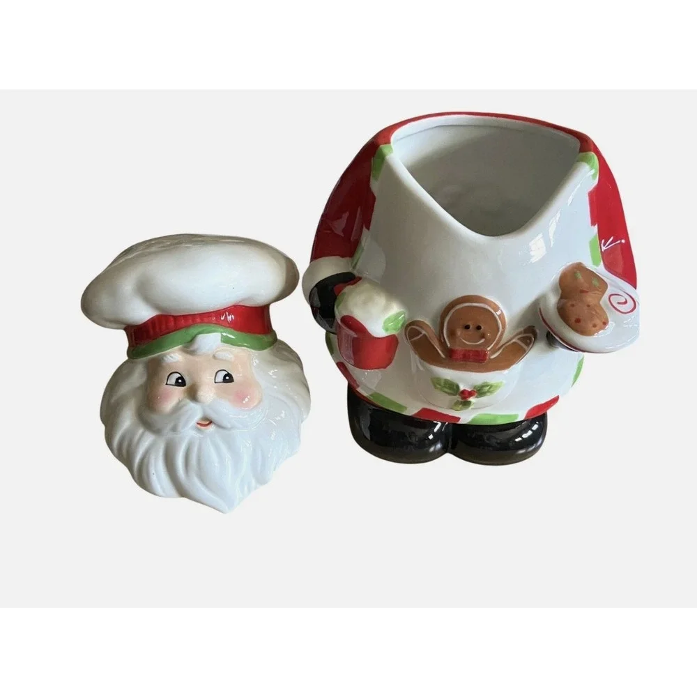 Sleigh Bell Bistro Santa Baker Cookie Jar Ceramic Gingerbread Christmas 11.5
